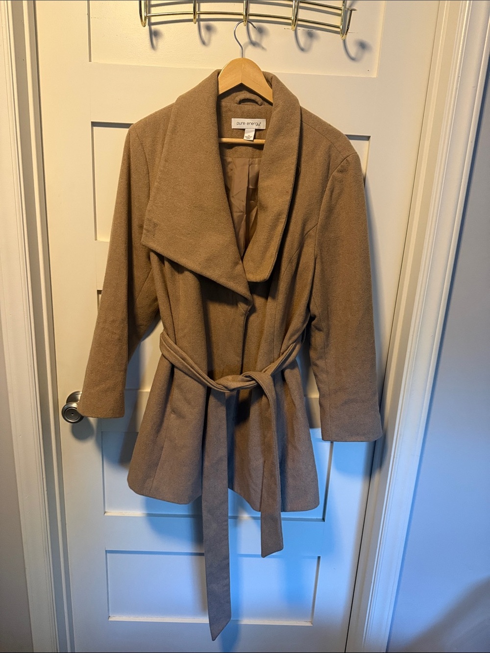 Pure Energy Women's Tan Wrap Trench Coat with Belt